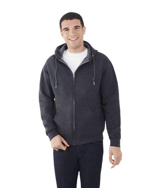 Big Men's Fleece Full Zip Hoodie Jacket, 1 Pack Black Heather