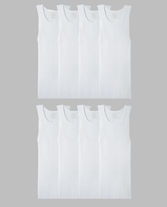 Men's Active Cotton Blend White A-Shirts, 8 Pack 