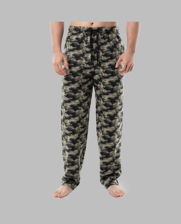 Fruit Of The Loom Men's Short Sleeve Jersey Knit Top and Fleece Sleep Pant, 2 Piece Set BLACK CAMO SET