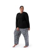 Women's Plus Sleep Top & Fleece Bottom Set BLACK/CHEETAH PRINT