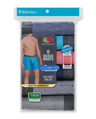 Men's EverSoft CoolZone Fly Stripe and Solid Boxer Briefs, 6 Pack 