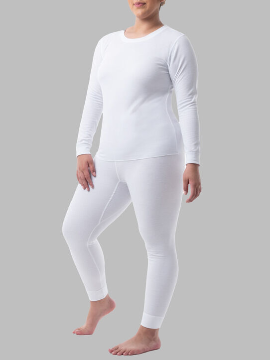 Women's Plus Size Thermal Crew Top & Bottom Set WHITE/WHITE