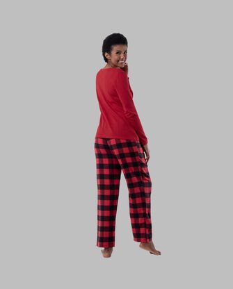 Women's Red Sleep Top and Flannel Bottom Set 