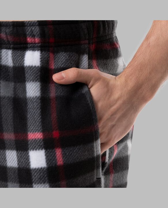 Fruit Of The Loom Men's Short Sleeve Jersey Knit Top and Fleece Sleep Pant, 2 Piece Set BLACK AND RED PLAID SET