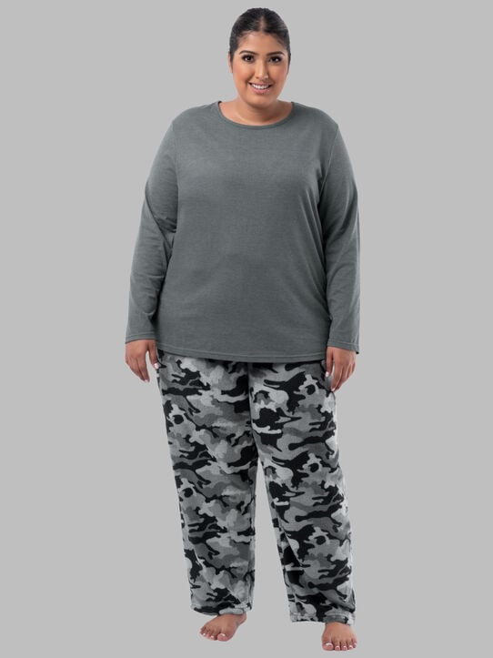 Women's Plus Fit for Me®Fleece Top and Bottom, GREY HEATHER/BLACK CAMO