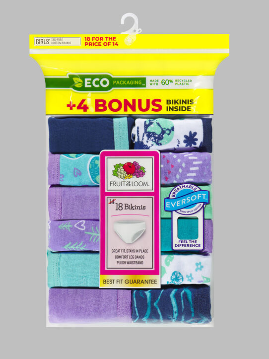 Girls' EverSoft® Bikini Underwear, Assorted 14+3 Bonus Pack ASSORTED