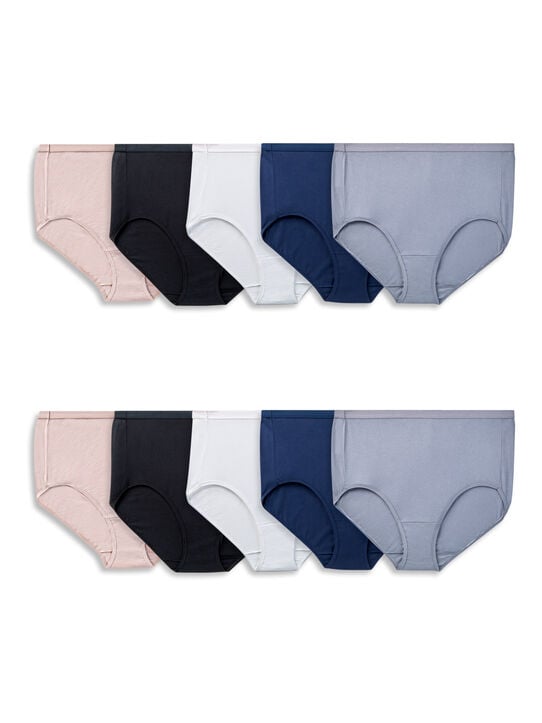 Women's Fit for Me Cotton Brief Panty, Assorted 10 Pack ASSORTED