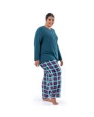 Women's Plus Sleep Top & Fleece Bottom Set MIDNIGHT BLUE/TARTAN PLAID