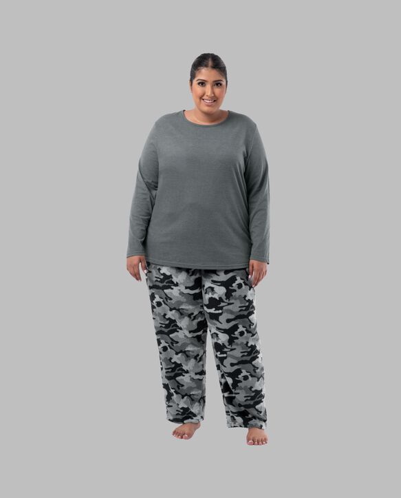 Women's Plus Fit for Me®Fleece Top and Bottom, GREY HEATHER/BLACK CAMO