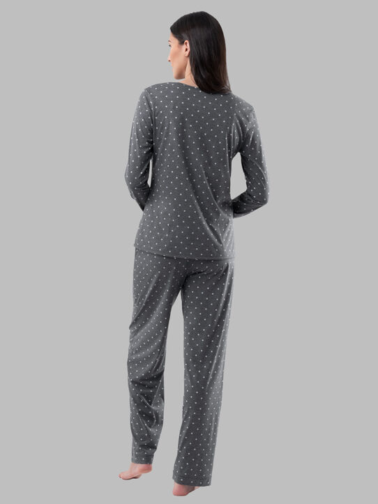 Women's Soft & Breathable Crew Neck Long Sleeve Shirt and Pants, 2-Piece Pajama Set CHARCOAL PIN DOT