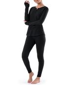 Women's Raschel Henley Top and Pant, 2-Piece Pajama Set BLACK