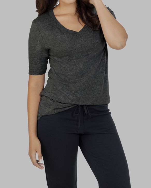 Women's Essentials Elbow Length V-Neck T-Shirt Black Heather
