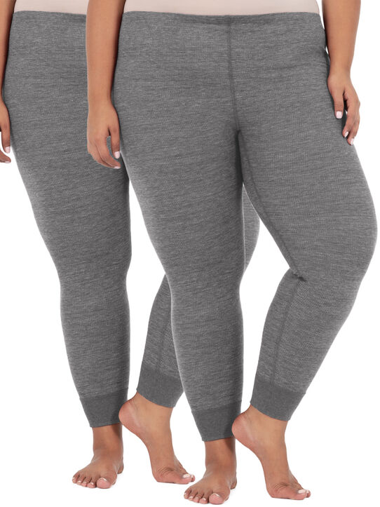 Women's Plus Size Waffle Thermal Bottom, 2 Pack SMOKE INJECTION HEATHER/SMOKE INJECTION HEATHER