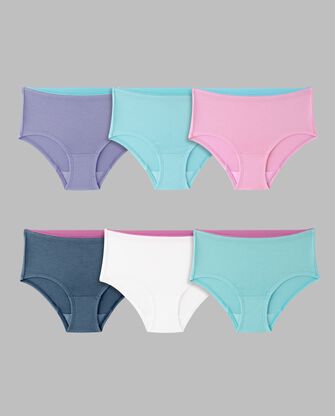 Girls' True Comfort 360 Stretch Brief Underwear, Assorted 6 Pack Assorted Rotation 1