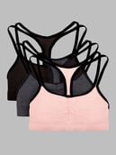 Women's Strappy Sports Bra, 3 Pack BLUSHING ROSE WITH BLACK/ CHARCOAL/ BLACK