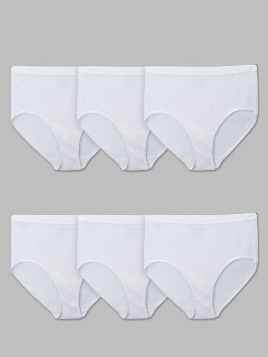 Women's Plus Fit for Me® Cotton Brief Panty, White 6 Pack White