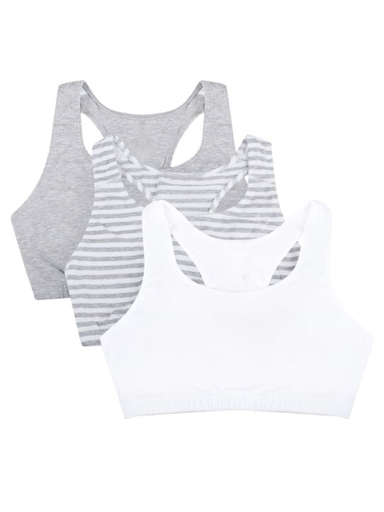 Women's Tank Style Sports Bra, 3 Pack SKINNY STRIPE/ WHITE/ HEATHER GREY