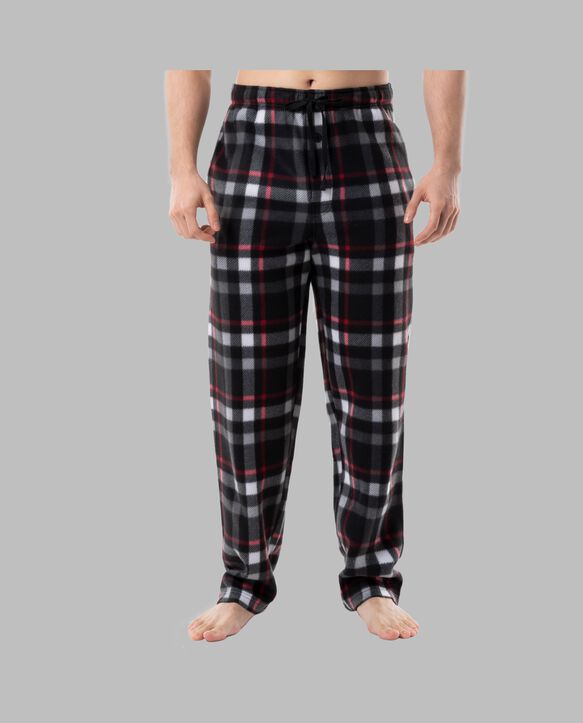 Fruit Of The Loom Men's Short Sleeve Jersey Knit Top and Fleece Sleep Pant, 2 Piece Set BLACK AND RED PLAID SET