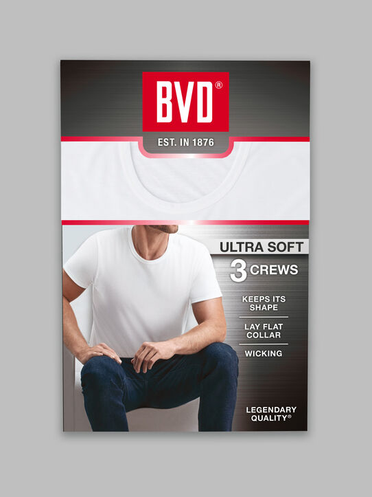 BVD® Men's Ultra Soft Crew Undershirt, White 3 Pack White