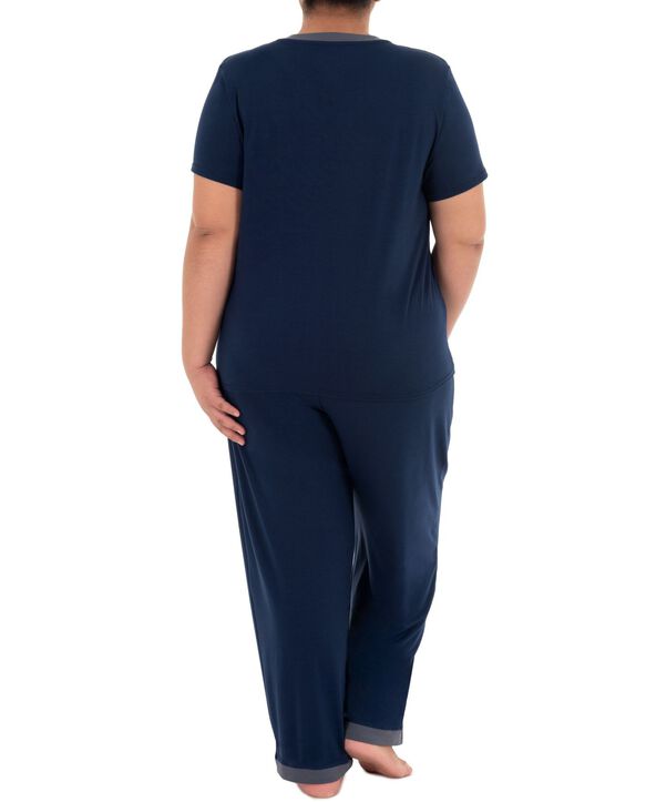 Women's Fit For Me By Fruit of the Loom Soft & Breathable Plus Size V-Neck Pajama Set MIDNIGHT BLUE