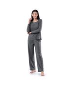 Women's Soft & Breathable Crew Neck Long Sleeve Shirt and Pants, 2-Piece Pajama Set CHARCOAL PIN DOT