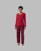 Women's Red Sleep Top and Flannel Bottom Set RADIANT RED/ BUFFALO CHECK