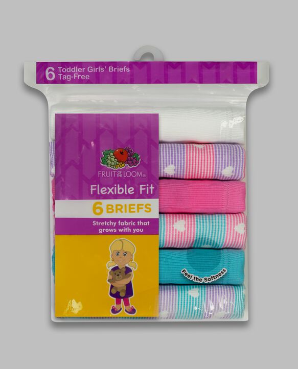 Toddler Girls' Flexible Fit Brief Underwear, Assorted 6 Pack ROT. 1