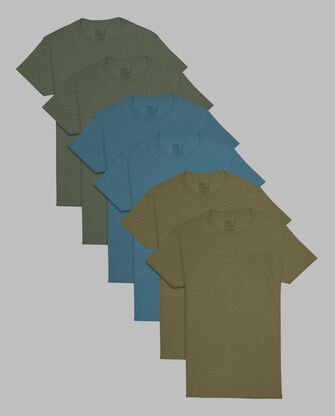 Men’s Short Sleeve Pocket T-Shirt, Extended Sizes Assorted 6 pack 