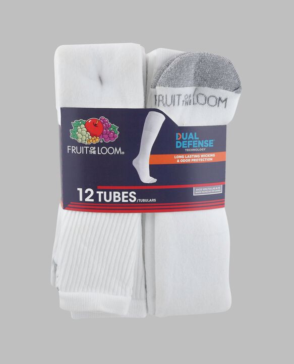 Men's Dual Defense®Tube Socks, 12 Pack, Size 6-12 WHITE