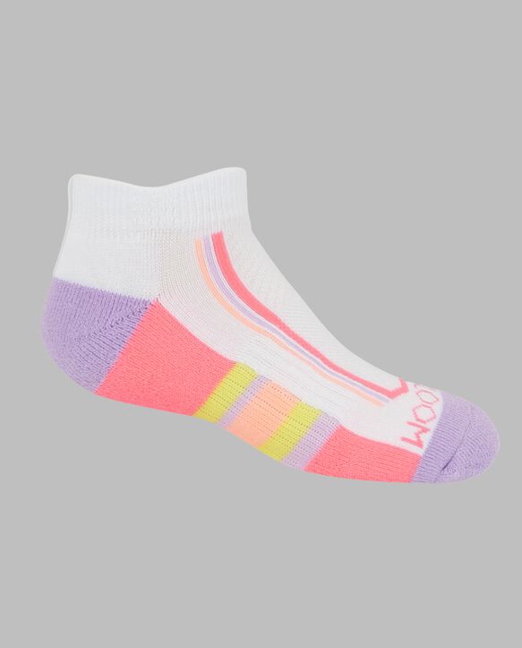 Girls' Active Cushioned Low Cut Socks, 6 Pack WHITE/PINK, WHITE/PURPLE, WHITE/BLUE, WHITE/GREY, PINK