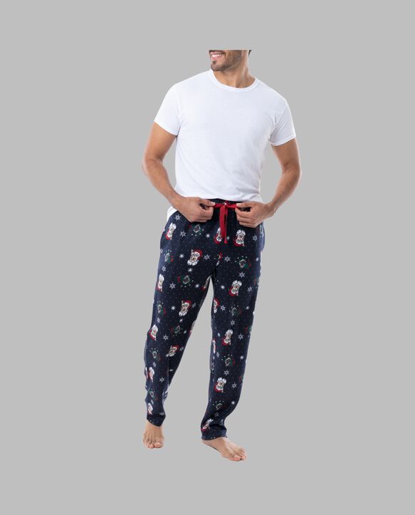 Fruit of the Loom Men's Holiday and Plaid Microfleece Sleep Pant, 2 Pack SANTA DOG/BLUE PLAID