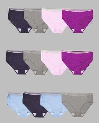 Women's Cotton Heather Low Rise Brief Panty, Assorted 12 Pack 