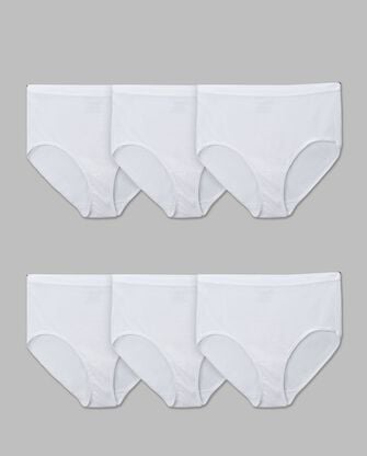 Women's Plus Fit for Me® Cotton Brief Panty, White 6 Pack 