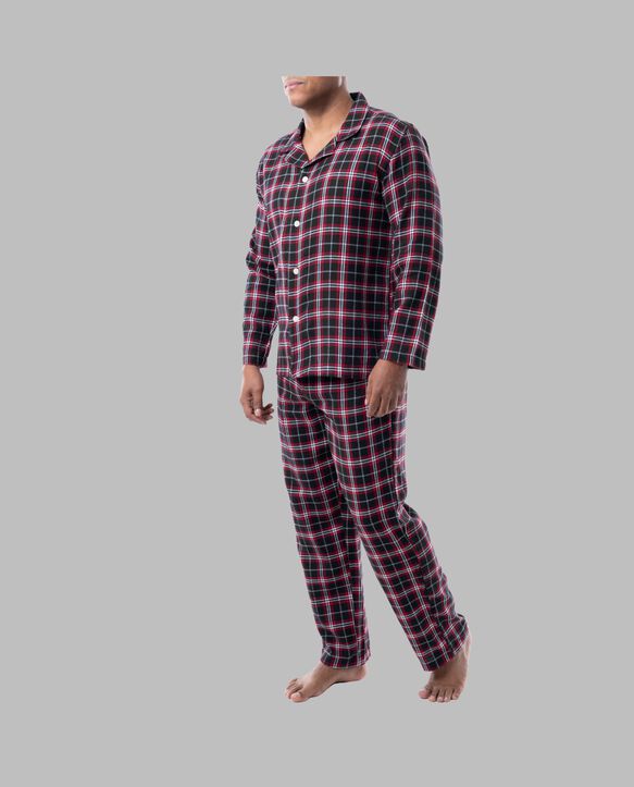 Fruit of the Loom Men's Flannel Pajama, 2 Piece Set BLACK PLAID