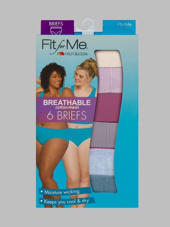 Women's Fit for Me Breathable Cotton Stretch Mesh Brief Panty, Assorted 6 Pack Assorted