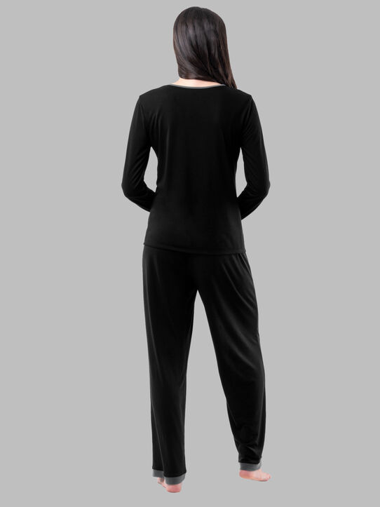 Women's Soft & Breathable Crew Neck Long Sleeve Shirt and Pants, 2-Piece Pajama Set BLACK SOOT