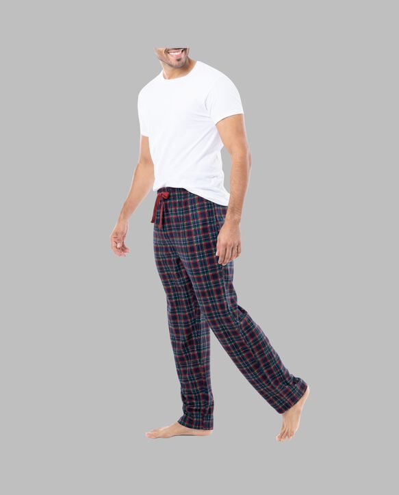 Fruit of the Loom Men's Holiday and Plaid Microfleece Sleep Pant, 2 Pack NAUGHTY BUT NICE/NAVY PLAID