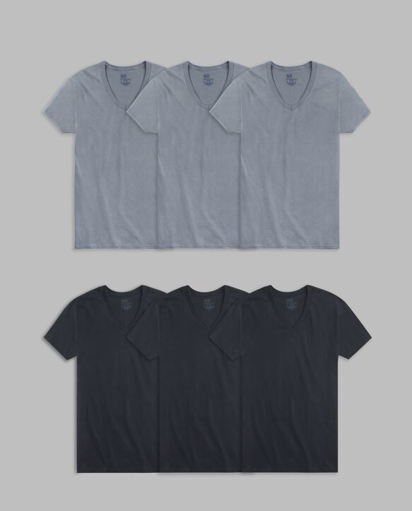 Men's Short Sleeve V-Neck T-Shirt, Black and Gray 6 Pack Assorted