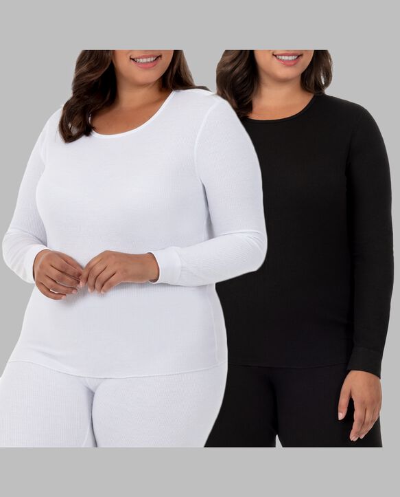 Women's Plus Size Thermal Crew Top, 2 Pack BLACK/WHITE