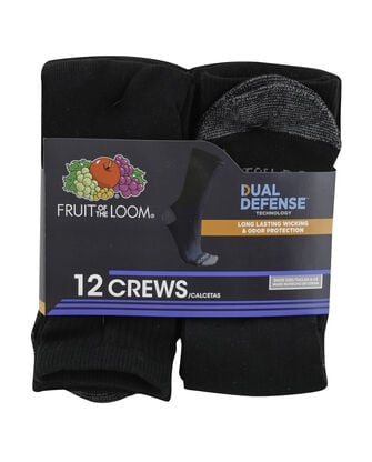 Men's Dual Defense Crew Socks, 12 Pack, Size 6-12 BLACK/GREY