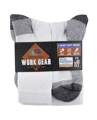Men's Work Gear Crew Socks, 6 Pack WHITE/BLACK