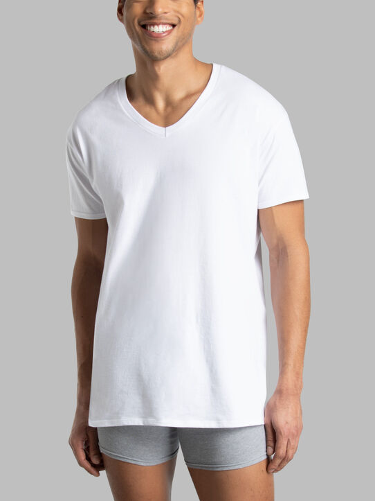 Men's Short Sleeve V-neck T-Shirts, White 6 Pack, Extended Sizes