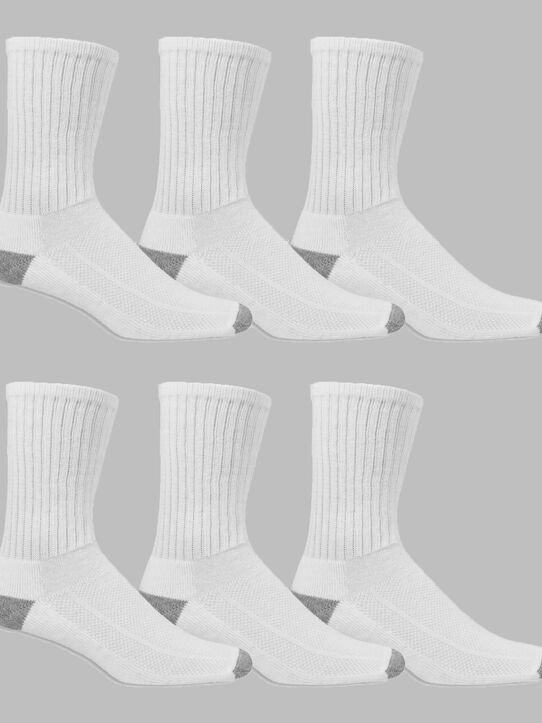 Men's Breathable Crew Socks White, 6 Pack WHITE