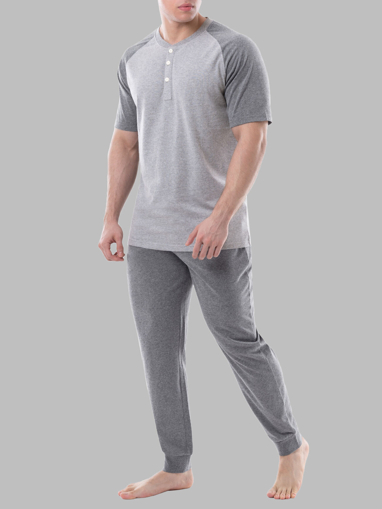 Fruit of the Loom Men's Jersey Short Sleeve Henley Top and Jogger