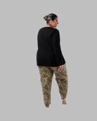 Women's Plus Flannel Top and Bottom Set BLACK/NATURAL ANIMAL