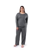 Women's Plus Soft & Breathable Plus Size Crew Neck Long Sleeve Shirt and Pants Pajama Set CHARCOAL PIN DOT
