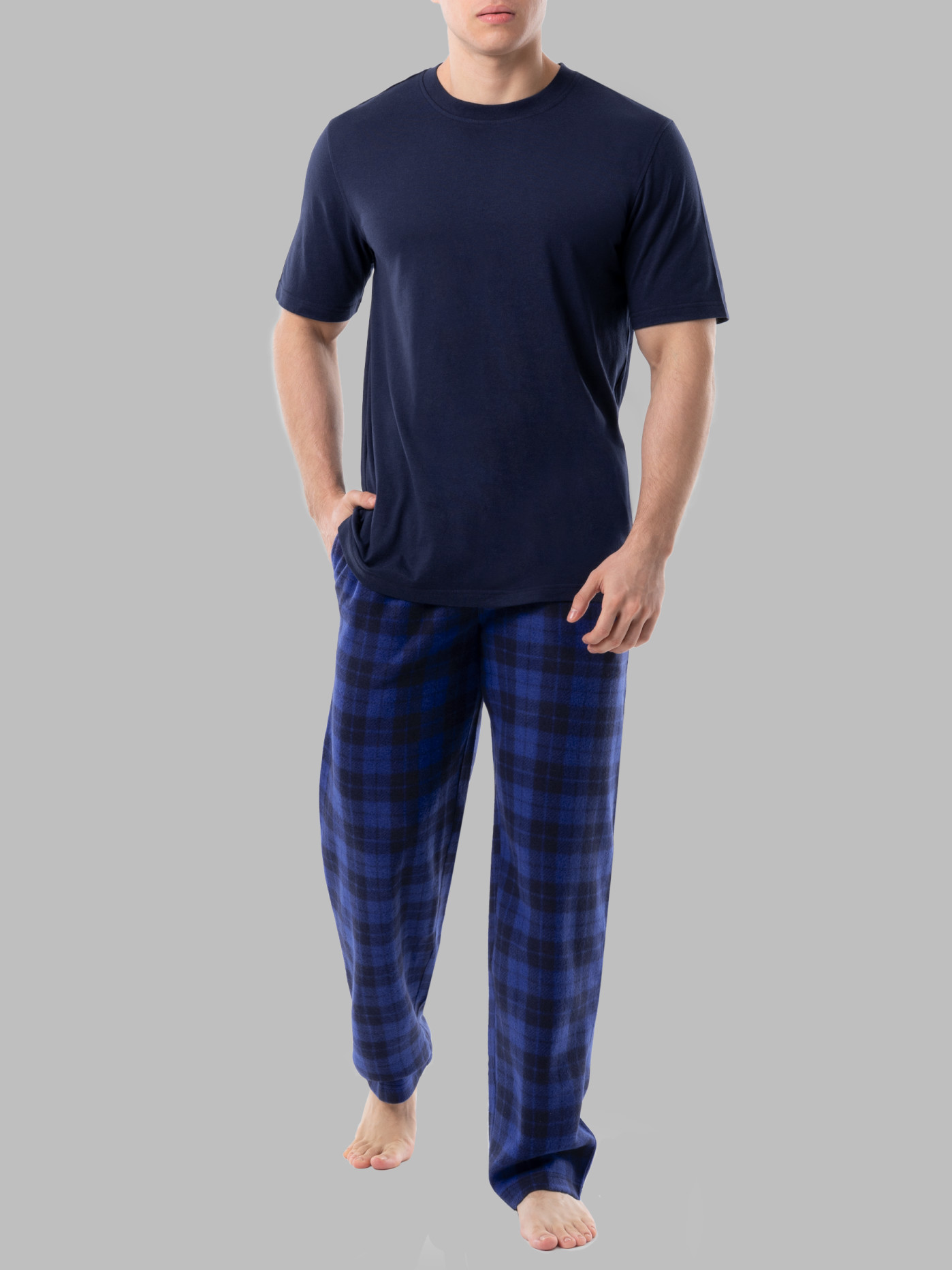 Fruit Of The Loom Men's Short Sleeve Jersey Knit Top and Fleece Sleep Pant,  2 Piece Set