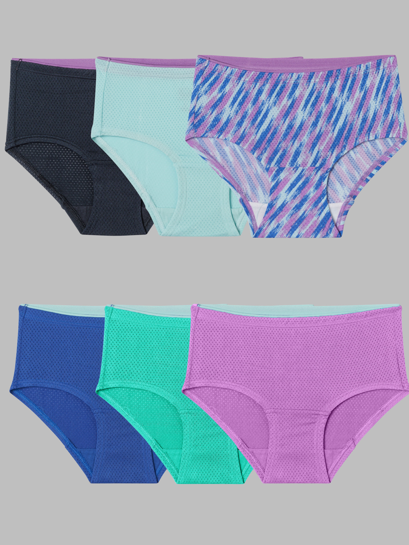 Girls' Breathable Micro-Mesh Brief Underwear, Assorted 6 Pack